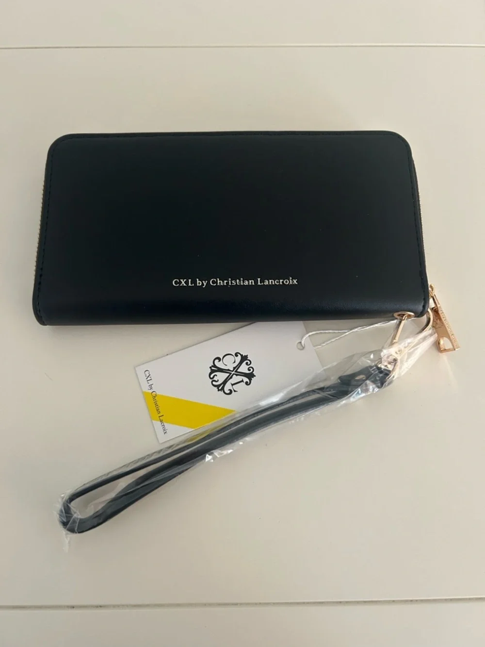 NWT CXL by Christian Lacroix Porte Embossed Black Zip Around Wristlet/Wallet
